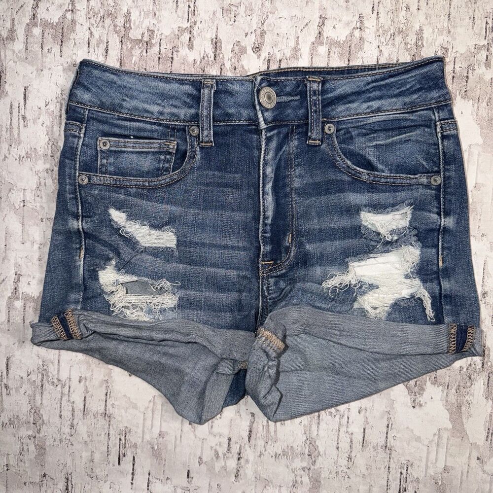 American Eagle Outfitters Hi Rise Shortie Size 6 Jean Shorts Cuffed Hem